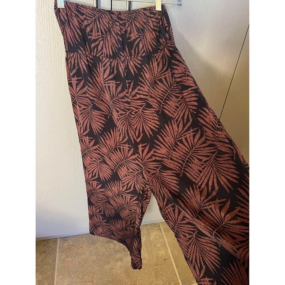 Strapless Boho Jumpsuit Tropical Palm Leaf Print XXS Black Nordstrom New Smocked - Picture 5 of 5